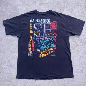 Vintage 90s San Francisco Haight St Graphic T-Shirt Mens XL Black Single Stitch